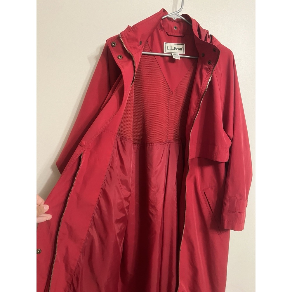 L L Bean Vintage Womens Medium Full Length Lightweight Rain Trench Coat Red - Picture 5 of 8